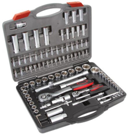 dopsleutel- en bitset 39 cm staal grijs 94-delig