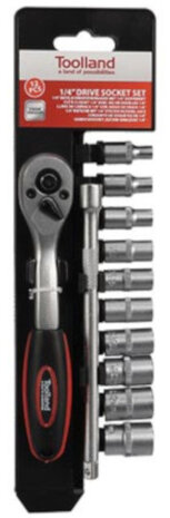 dopsleutelset met ratel 1/4&quot; chroom zilver/zwart 12-delig