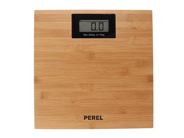 personenweegschaal digitaal 28 x 29 cm ABS/bamboe bruin