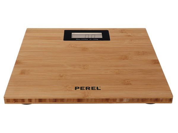 personenweegschaal digitaal 28 x 29 cm ABS/bamboe bruin