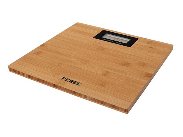 personenweegschaal digitaal 28 x 29 cm ABS/bamboe bruin