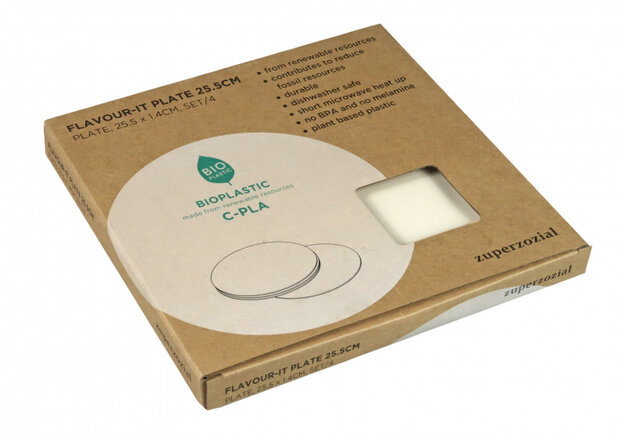 bord Flavour 25,5 cm biokunststof wit 4 stuks