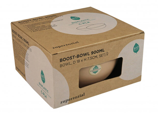 kom Boost 900 ml 18 cm biokunststof wit 2 stuks