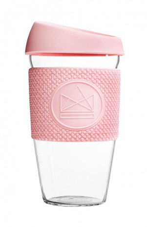 koffieglas Flamingo 450 ml glas/siliconen roze