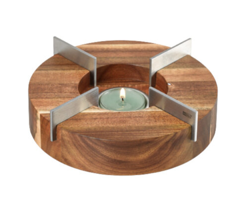 rechaud Tuto theepot 16 x 5,5 cm hout/RVS zilver/bruin
