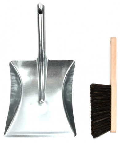stoffer en blik 20 x 20 cm staal/hout zilver