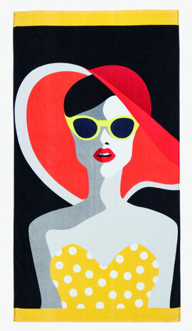 strandlaken dames 90 x 170 cm katoen zwart/geel