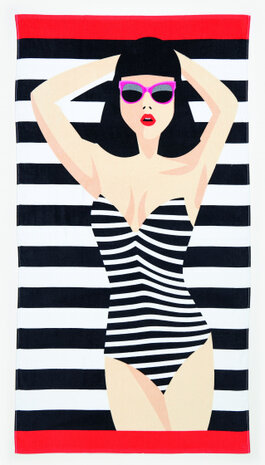 strandlaken dames 90 x 170 cm katoen zwart/wit