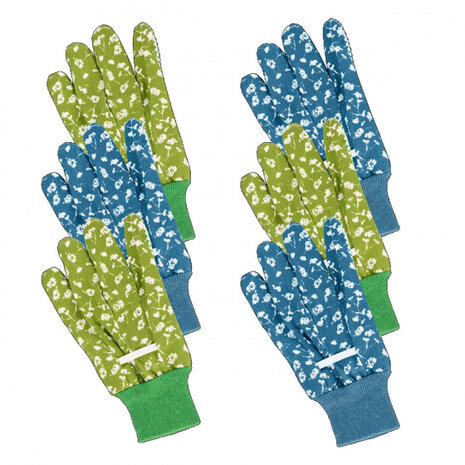 tuinhandschoenen polyester groen/blauw 3 paar maat M