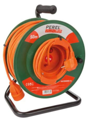 kabelhaspel Schuko 230V 50 meter PVC groen/oranje/zwart