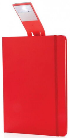 notitieboek met led leeslamp rood A5
