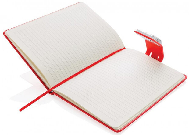 notitieboek met led leeslamp rood A5