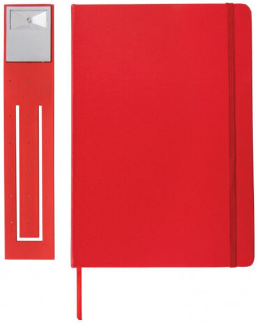 notitieboek met led leeslamp rood A5