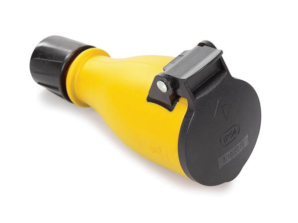 contrastekker buitenshuis Schuko 250V IP54 zwart/geel