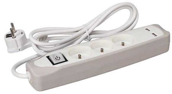 stekkerdoos 3-voudig incl. 2 USB-poorten Schuko 3500W