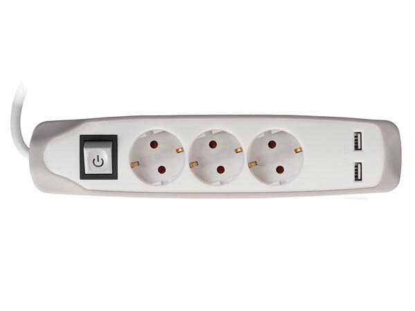 stekkerdoos 3-voudig incl. 2 USB-poorten Schuko 3500W
