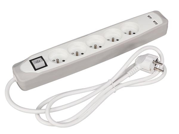 stekkerdoos 5-voudig incl. 2 USB-poorten Schuko 3500W