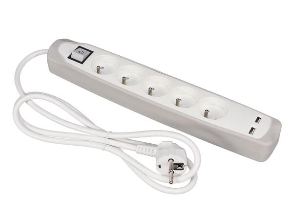 stekkerdoos 5-voudig incl. 2 USB-poorten Schuko 3500W