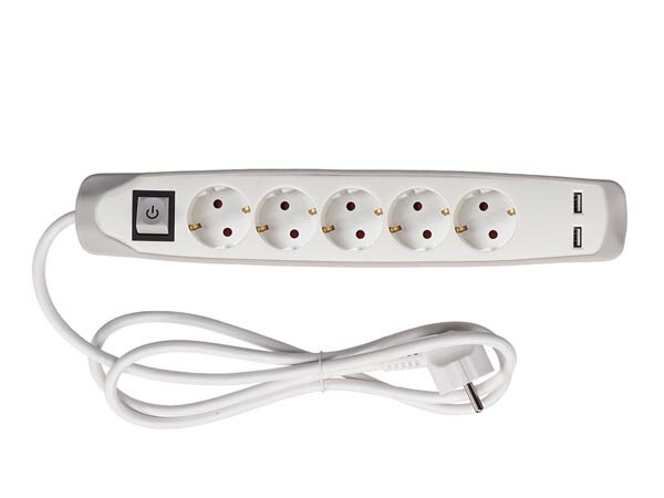 stekkerdoos 5-voudig incl. 2 USB-poorten Schuko 3500W