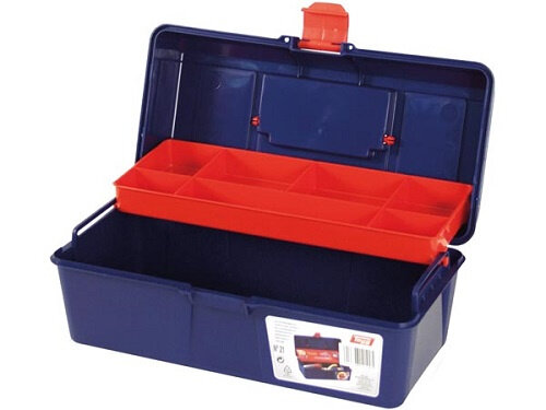 gereedschapskoffer 31 cm polypropyleen blauw/rood 2-delig
