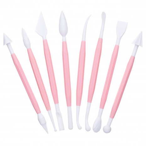 modelleergereedschap 17 cm roze/wit 8-delig