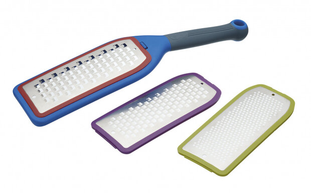 3-in-1 rasp 8 x 28 cm siliconen/RVS blauw/zwart