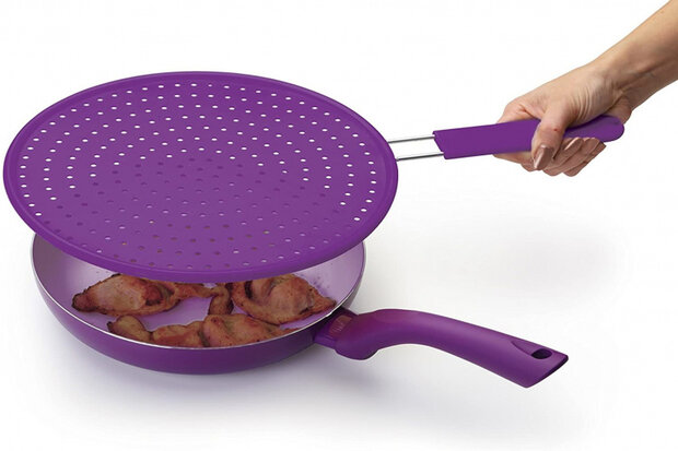 anti-spat pannendeksel 28 cm siliconen paars