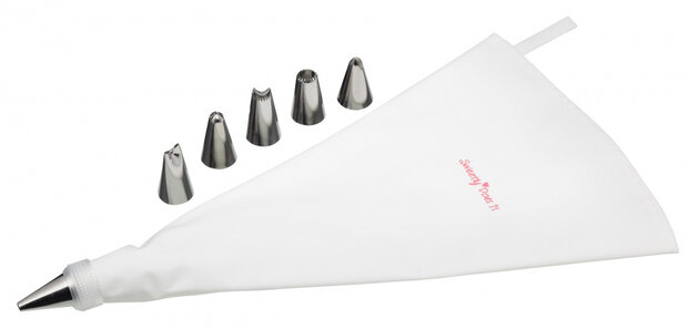 spuitzak met mondjes 18 cm katoen/RVS wit 7-delig