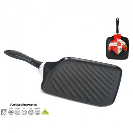 grillpan vierkant 49,5 x 27,5 x 6,5 cm RVS zwart