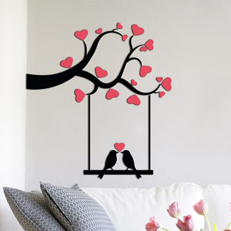 3D-muursticker Birds in Love 47 x 70 cm foam zwart