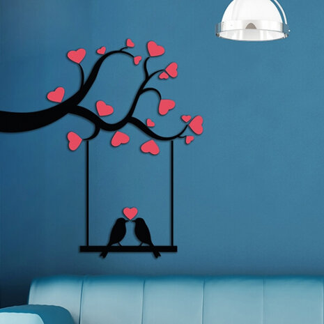 3D-muursticker Birds in Love 47 x 70 cm foam zwart