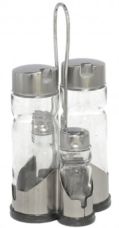menageset 10 x 22 cm glas/staal zilver 5-delig