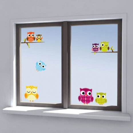 raamstickers Uil 62 x 31 cm vinyl 6-delig