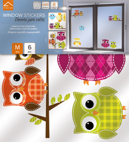 raamstickers Uil 62 x 31 cm vinyl 6-delig