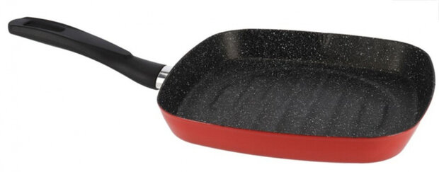 grillpan 27 x 6,5 cm staal koraalrood/zwart