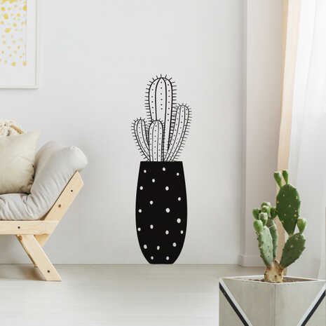 muursticker Cactus 35 x 100 cm vinyl zwart/wit