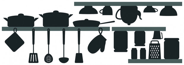 muursticker Kitchen Shadows vinyl zwart 3-delig