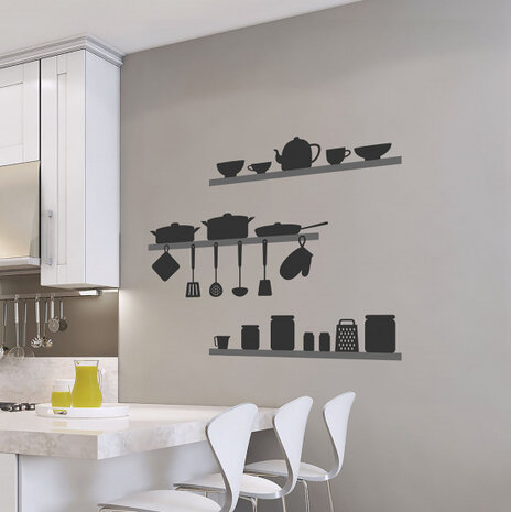 muursticker Kitchen Shadows vinyl zwart 3-delig