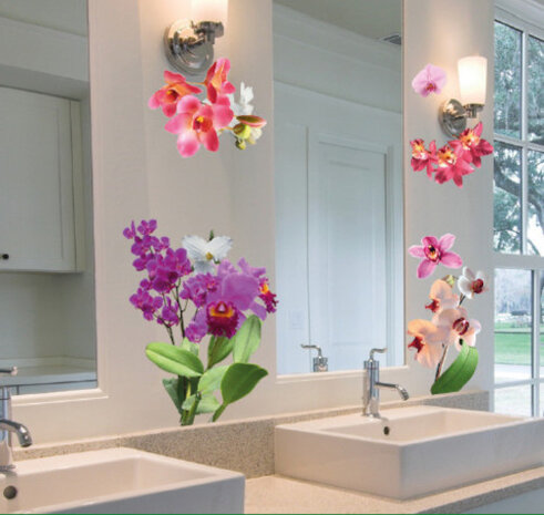 muursticker Orchid 50 x 70 cm vinyl roze/paars/groen