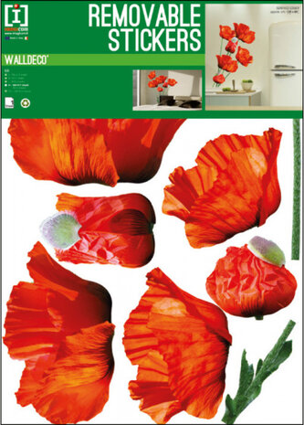 muursticker Poppy 50 x 70 cm vinyl rood/groen