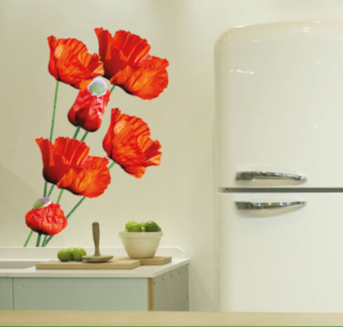 muursticker Poppy 50 x 70 cm vinyl rood/groen