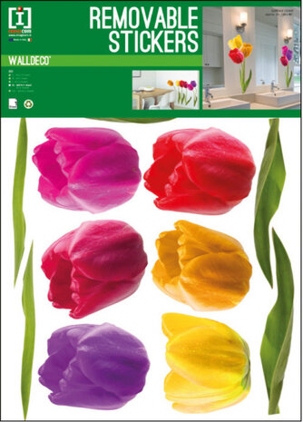 muursticker Tulips 50 x 70 cm vinyl groen/rood/geel