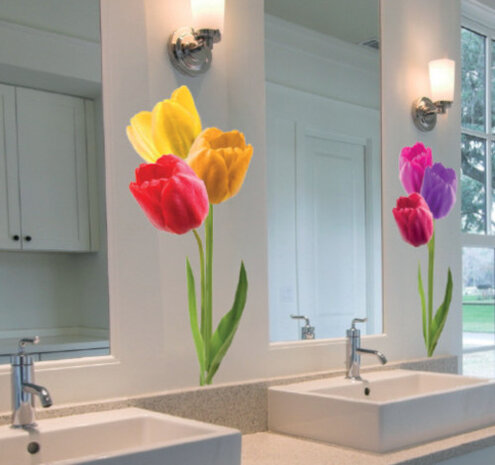 muursticker Tulips 50 x 70 cm vinyl groen/rood/geel
