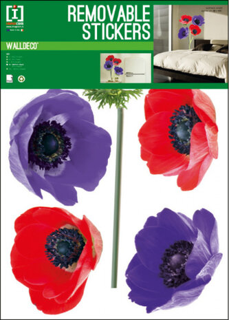 muursticker Anemone 50 x 70 cm vinyl paars/rood