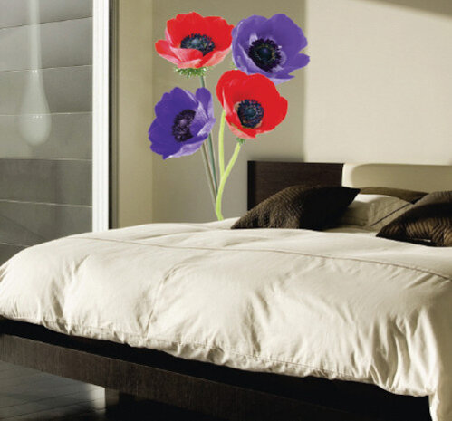 muursticker Anemone 50 x 70 cm vinyl paars/rood