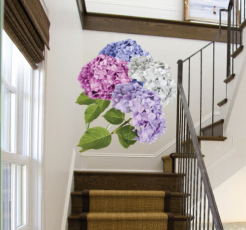 muursticker Hydrangea 50 x 70 cm vinyl groen/lila