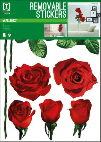 muursticker Roses 50 x 70 cm vinyl rood/groen