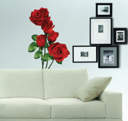 muursticker Roses 50 x 70 cm vinyl rood/groen