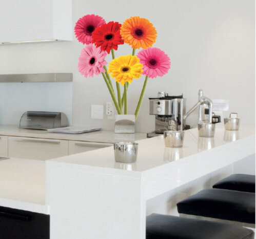 muursticker Gerbera 50 x 70 cm vinyl roze/rood