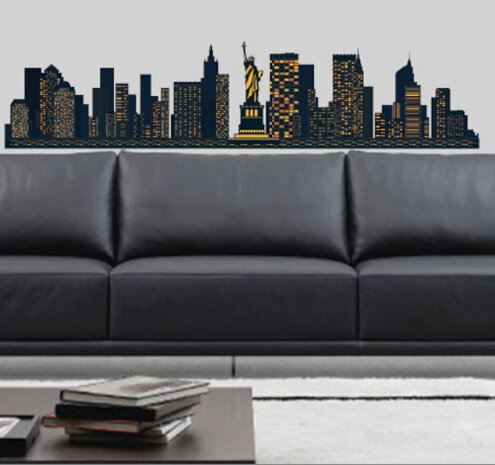 muursticker New York Skyline 50 x 70 cm vinyl zwart